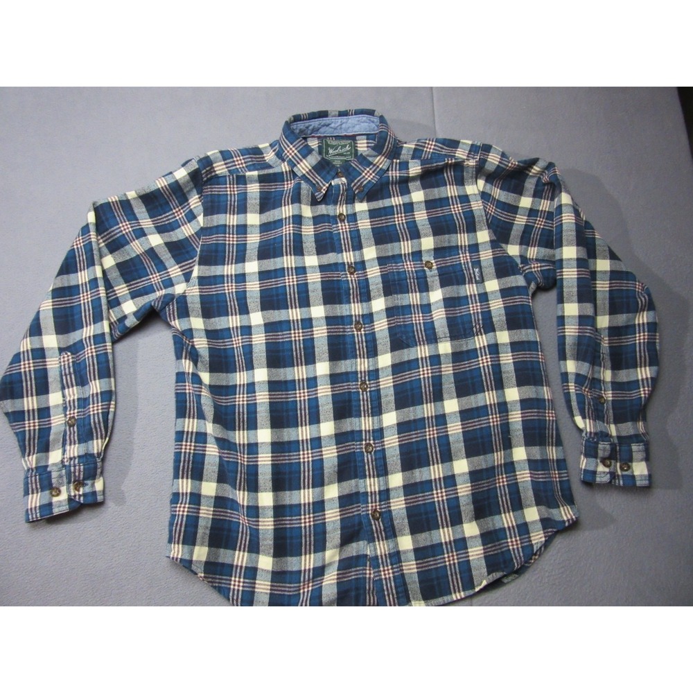Woolrich Shirt Mens Large Blue Plaid Woolen Mills Flannel Outdoor Button Down